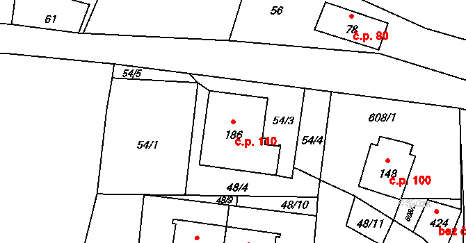 Nedošín 110, Litomyšl na parcele st. 186 v KÚ Nedošín, Katastrální mapa