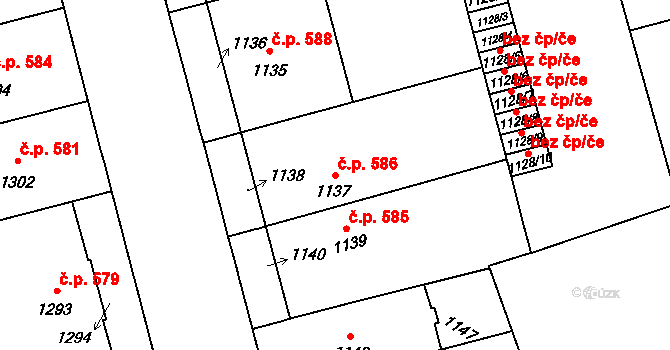 Veveří 586, Brno na parcele st. 1137 v KÚ Veveří, Katastrální mapa