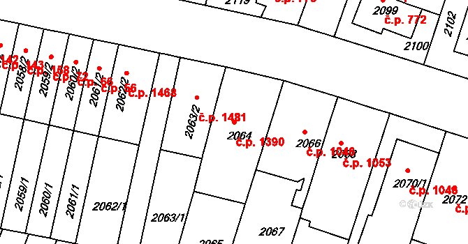Husovice 1390, Brno na parcele st. 2064 v KÚ Husovice, Katastrální mapa