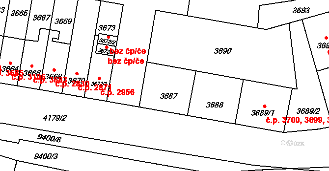 Židenice 3699,3700,3701, Brno na parcele st. 3687 v KÚ Židenice, Katastrální mapa