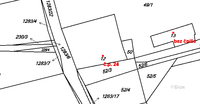 Lhota 24, Mladošovice na parcele st. 12 v KÚ Lhota u Vlachnovic, Katastrální mapa