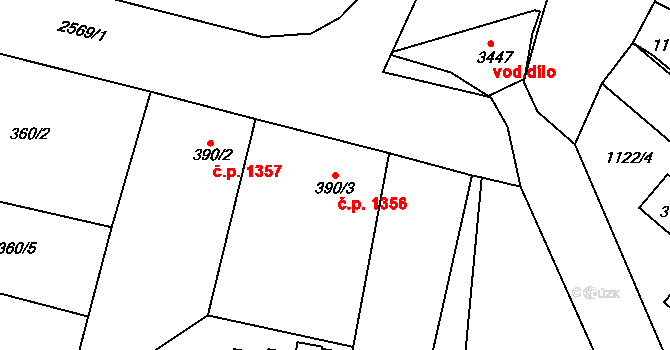 Nový Bydžov 1356 na parcele st. 390/3 v KÚ Nový Bydžov, Katastrální mapa