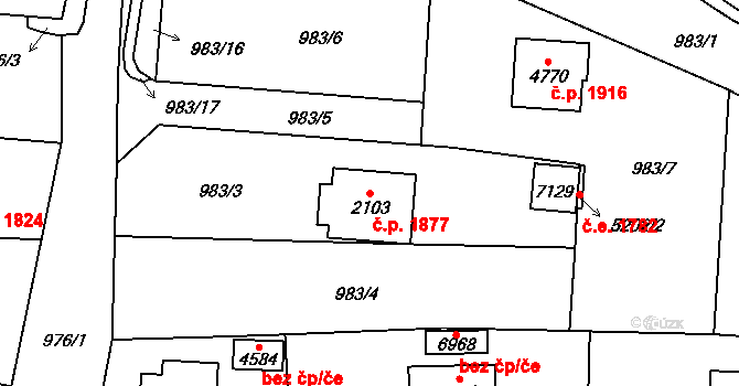 Cheb 1877 na parcele st. 2103 v KÚ Cheb, Katastrální mapa