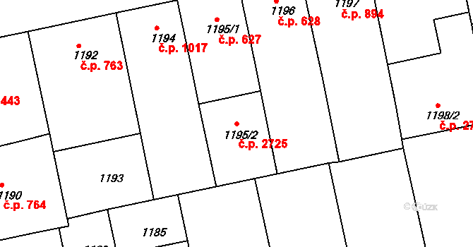 Žižkov 2725, Praha na parcele st. 1195/2 v KÚ Žižkov, Katastrální mapa