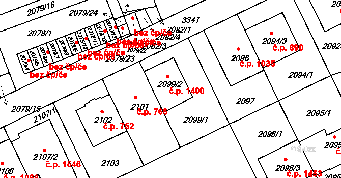 Michle 1400, Praha na parcele st. 2099/2 v KÚ Michle, Katastrální mapa