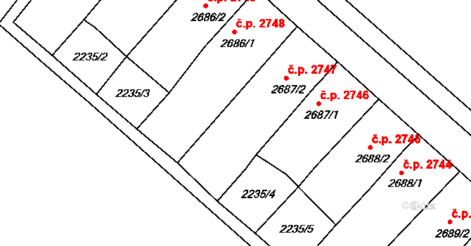 Hodonín 2747 na parcele st. 2687/2 v KÚ Hodonín, Katastrální mapa