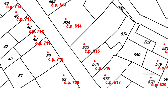 Česká Lípa 615 na parcele st. 572 v KÚ Česká Lípa, Katastrální mapa