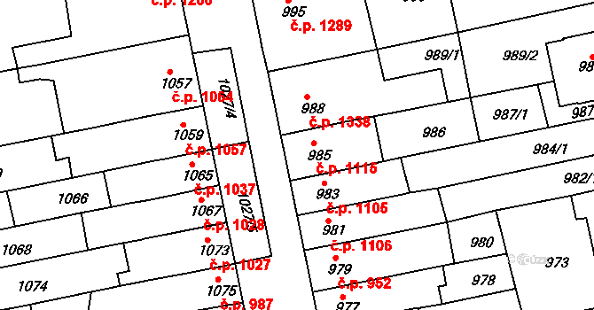 Šlapanice 1115 na parcele st. 985 v KÚ Šlapanice u Brna, Katastrální mapa