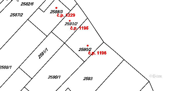 Kuřim 1196 na parcele st. 2590/2 v KÚ Kuřim, Katastrální mapa