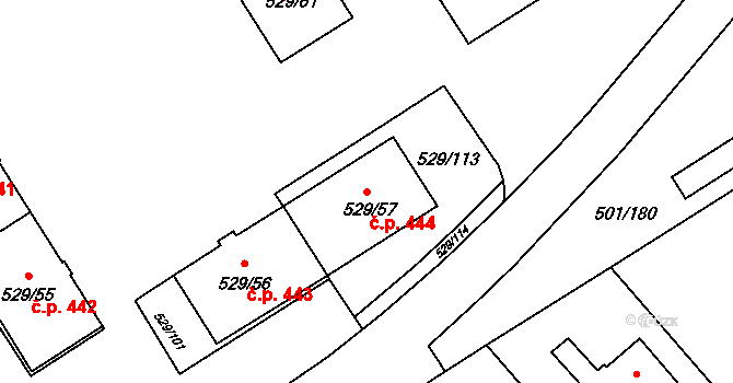 Ráj 444, Karviná na parcele st. 529/57 v KÚ Ráj, Katastrální mapa