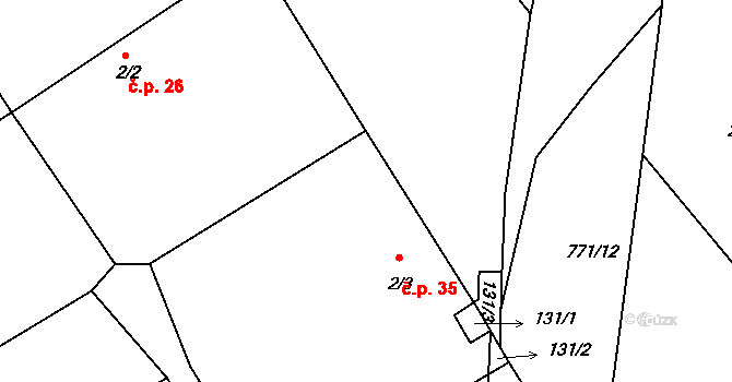Hradišťko II 35, Žiželice na parcele st. 2/3 v KÚ Hradišťko II, Katastrální mapa