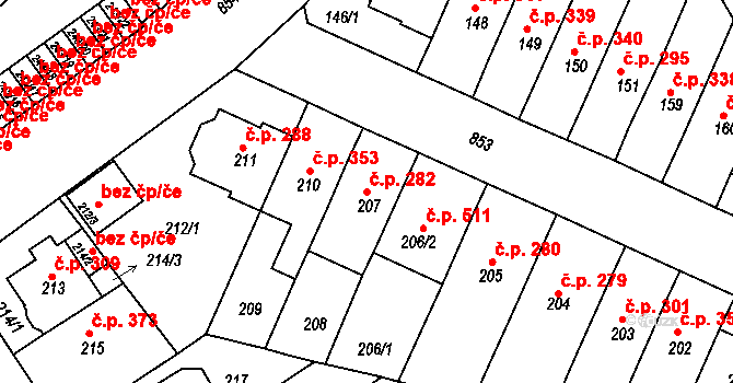 Doudlevce 282, Plzeň na parcele st. 207 v KÚ Doudlevce, Katastrální mapa