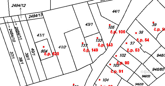 Čebín 149 na parcele st. 137 v KÚ Čebín, Katastrální mapa