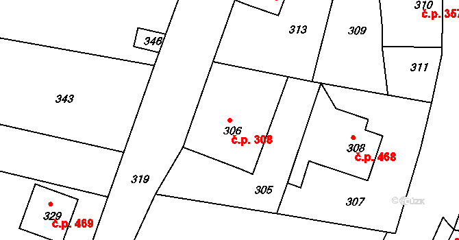 Týnec nad Labem 308 na parcele st. 306 v KÚ Týnec nad Labem, Katastrální mapa