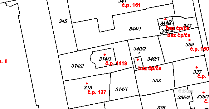 Pod Cvilínem 1118, Krnov na parcele st. 314/3 v KÚ Opavské Předměstí, Katastrální mapa
