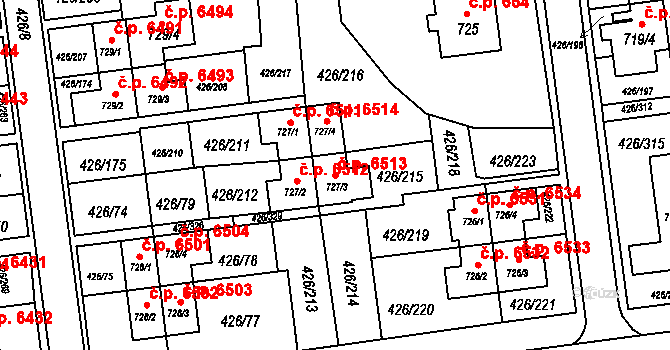 Otrokovice 6513 na parcele st. 727/3 v KÚ Otrokovice, Katastrální mapa