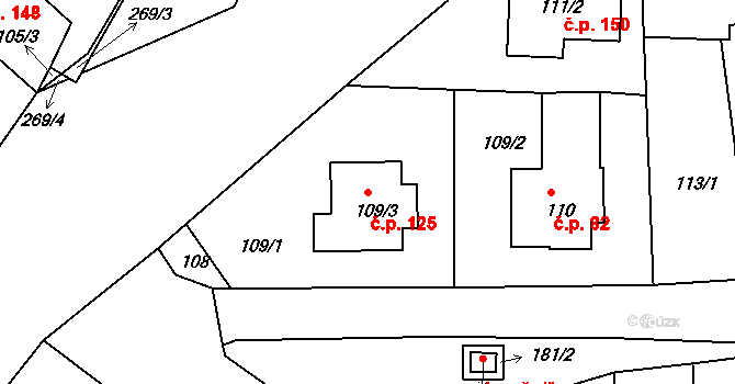 Pávov 125, Jihlava na parcele st. 109/3 v KÚ Pávov, Katastrální mapa