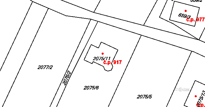 Studénka 917 na parcele st. 2075/11 v KÚ Studénka nad Odrou, Katastrální mapa