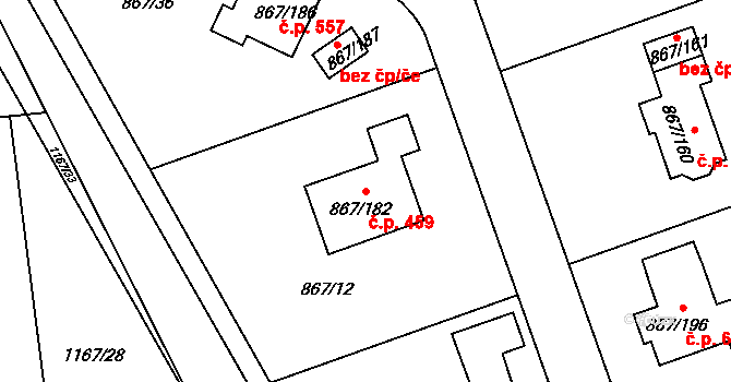 Hřebeč 459 na parcele st. 867/182 v KÚ Hřebeč, Katastrální mapa