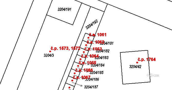 Roudnice nad Labem 1062 na parcele st. 3204/182 v KÚ Roudnice nad Labem, Katastrální mapa