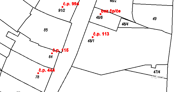 Mutěnice 113 na parcele st. 48/1 v KÚ Mutěnice, Katastrální mapa