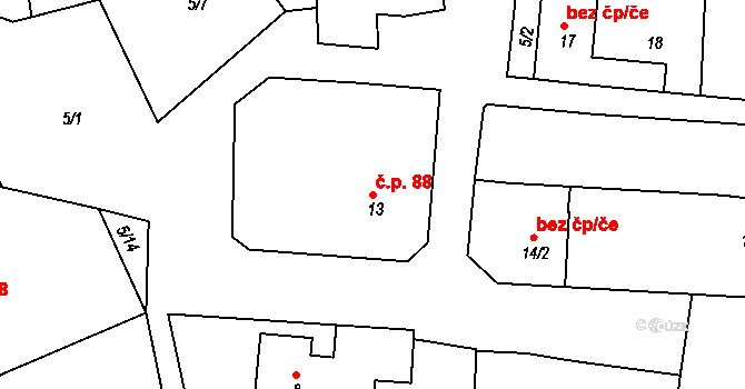 Koněšín 88 na parcele st. 13 v KÚ Koněšín, Katastrální mapa