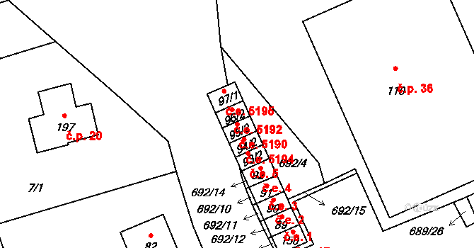 Hosov 5190, Jihlava na parcele st. 95/2 v KÚ Hosov, Katastrální mapa