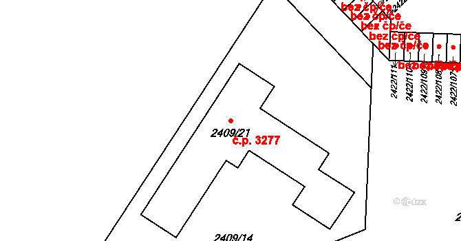 Martinov 3277, Ostrava na parcele st. 2409/21 v KÚ Martinov ve Slezsku, Katastrální mapa