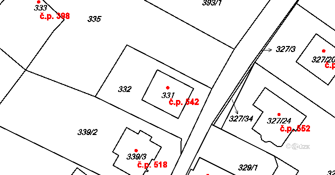 Novosedlice 542 na parcele st. 331 v KÚ Novosedlice, Katastrální mapa