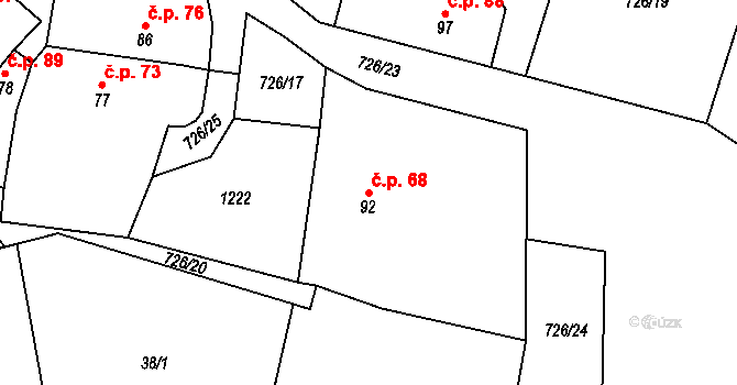 Bílenice 68, Žihobce na parcele st. 92 v KÚ Bílenice, Katastrální mapa