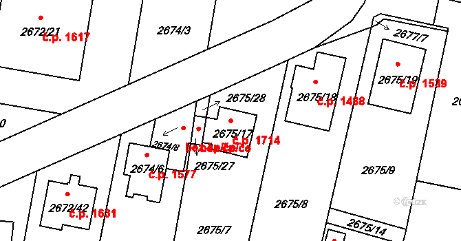 Benešov 1714 na parcele st. 2675/17 v KÚ Benešov u Prahy, Katastrální mapa