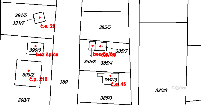 Kamenný Újezd 10, Nýřany na parcele st. 385/7 v KÚ Kamenný Újezd u Nýřan, Katastrální mapa