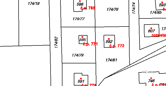 Březová 771, Březová-Oleško na parcele st. 595 v KÚ Březová u Zvole, Katastrální mapa