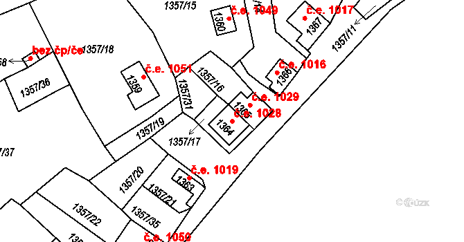 Postoloprty 1028 na parcele st. 1364 v KÚ Postoloprty, Katastrální mapa