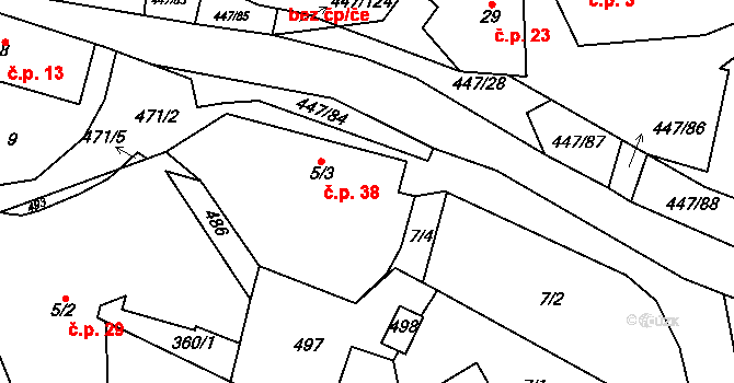 Lesoňovice 38, Bystřice nad Pernštejnem na parcele st. 5/3 v KÚ Lesoňovice, Katastrální mapa