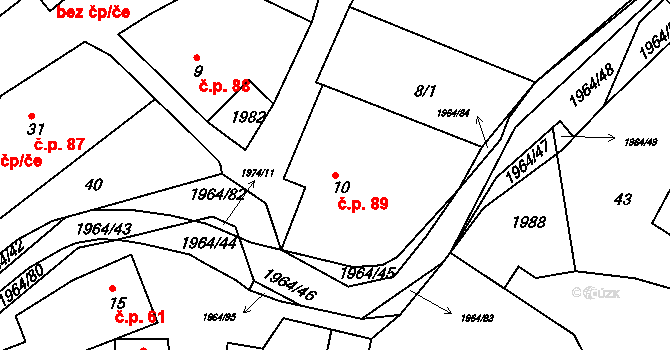 Kladná Žilín 89, Luhačovice na parcele st. 10 v KÚ Kladná Žilín, Katastrální mapa