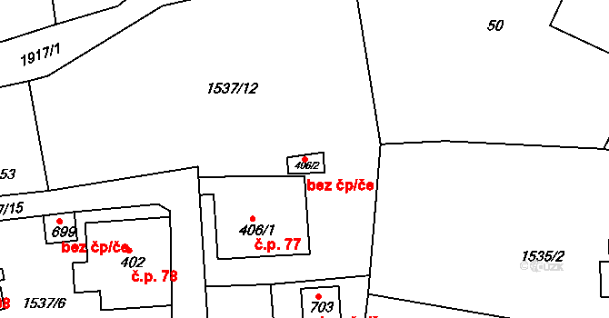 Rumburk 39185567 na parcele st. 406/2 v KÚ Dolní Křečany, Katastrální mapa