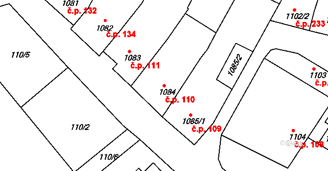 Racková 110 na parcele st. 1084 v KÚ Racková, Katastrální mapa
