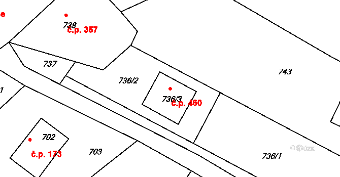 Štípa 460, Zlín na parcele st. 736/3 v KÚ Štípa, Katastrální mapa