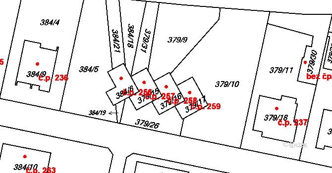 Otice 258 na parcele st. 379/16 v KÚ Otice, Katastrální mapa