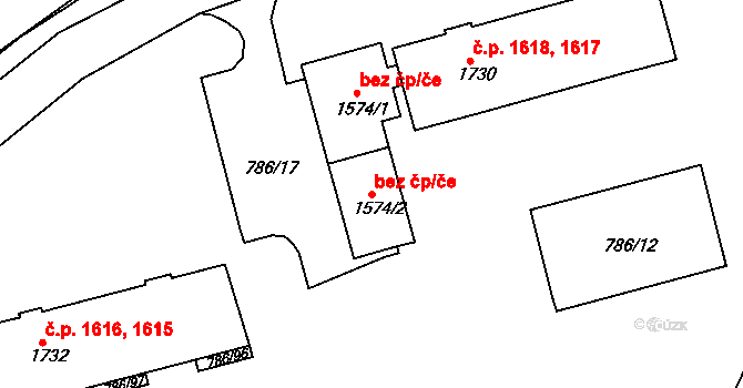 Tišnov 43663567 na parcele st. 1574/2 v KÚ Tišnov, Katastrální mapa