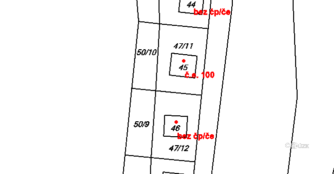 Dehtáře 45260567 na parcele st. 44 v KÚ Milotice, Katastrální mapa