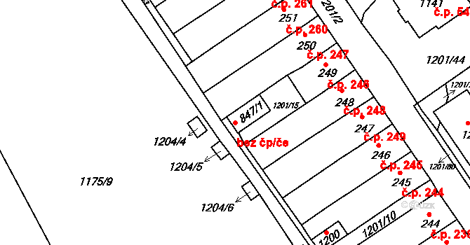Ústí nad Orlicí 45532567 na parcele st. 847/1 v KÚ Hylváty, Katastrální mapa