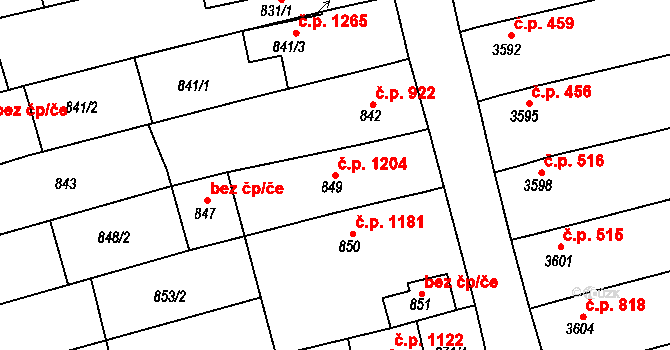 Vlčnov 1204 na parcele st. 849 v KÚ Vlčnov, Katastrální mapa