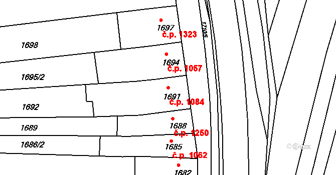 Kunovice 1084 na parcele st. 1691 v KÚ Kunovice u Uherského Hradiště, Katastrální mapa