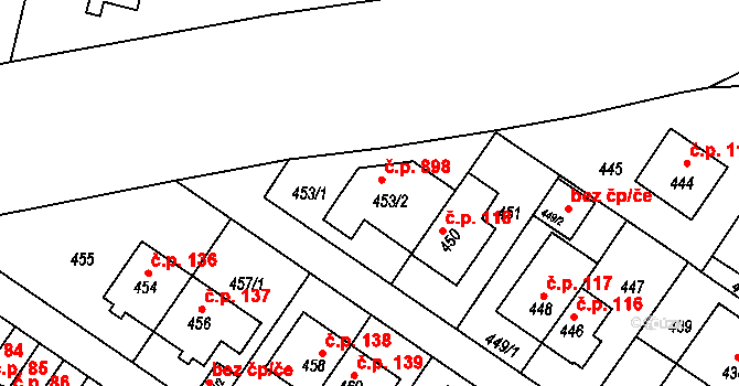 Jinonice 898, Praha na parcele st. 453/2 v KÚ Jinonice, Katastrální mapa
