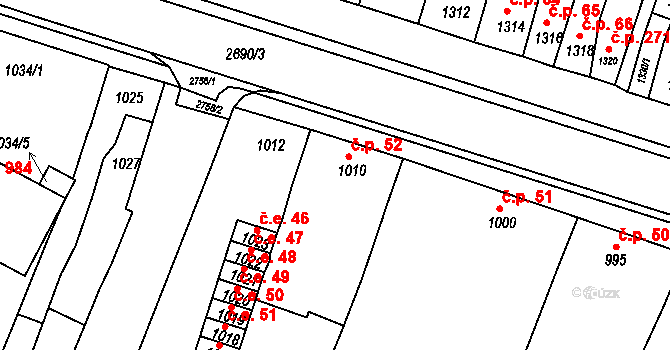 Bučovice 52 na parcele st. 1010 v KÚ Bučovice, Katastrální mapa