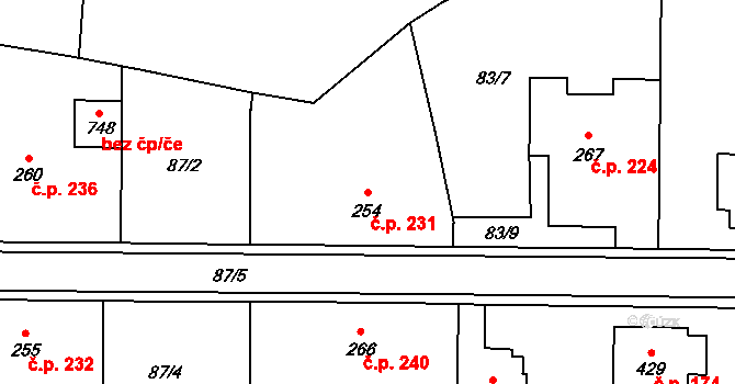 Hrochův Týnec 231 na parcele st. 254 v KÚ Hrochův Týnec, Katastrální mapa