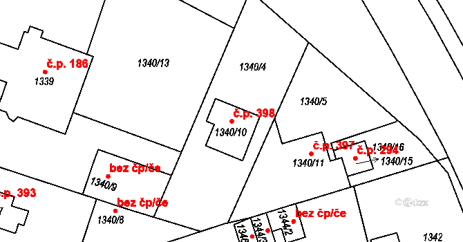 Pražské Předměstí 398, Vysoké Mýto na parcele st. 1340/10 v KÚ Vysoké Mýto, Katastrální mapa