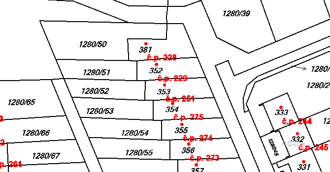Dubicko 251 na parcele st. 353 v KÚ Dubicko, Katastrální mapa